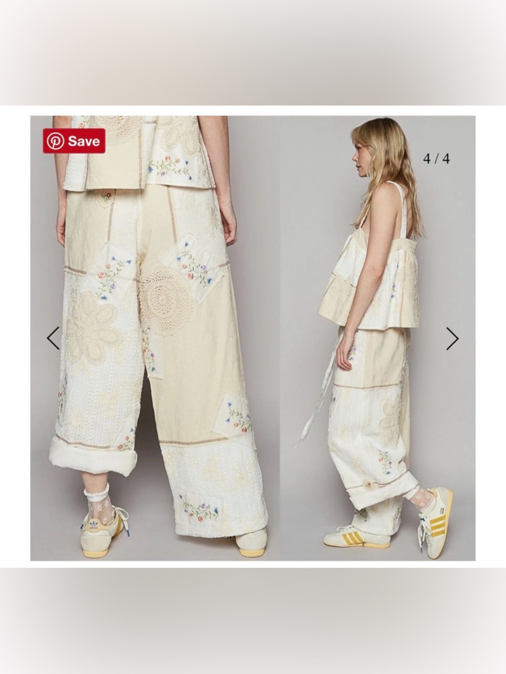 POL Floral Embroidered Wide Leg Crochet Lace Patchwork Pants - Picture 5 of 6